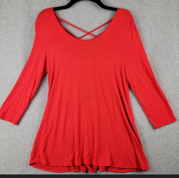 **EUC! BEAUTIFUL Criss Cross RED Tunic TOP - Ballet Sleeves - Juniors XL - Picture 2 of 6